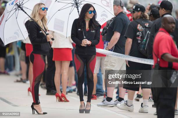 The grid girls pose during the pit walk before the MotoGP race during the MotoGp Red Bull U.S. Grand Prix of The Americas - Race at Circuit of The...