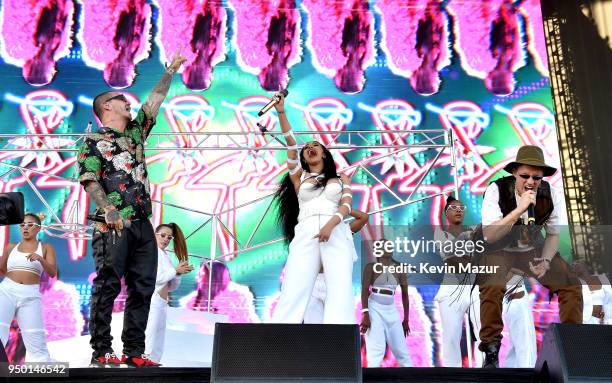Balvin, Cardi B, and Bad Bunny perform onstage during the 2018 Coachella Valley Music And Arts Festival at the Empire Polo Field on April 22, 2018 in...
