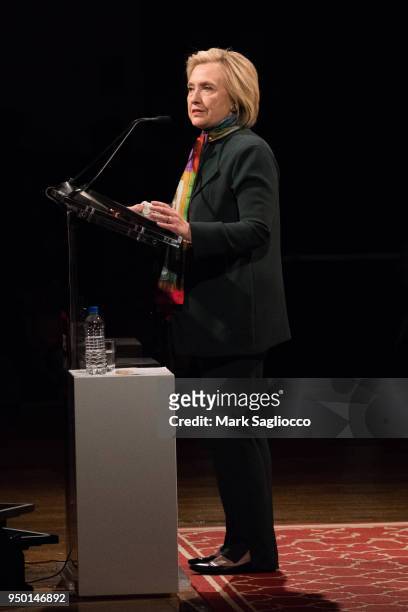 Hillary Clinton speaks at the 14th Annual PEN World Voices Festival at The Great Hall at Cooper Union on April 22, 2018 in New York City.