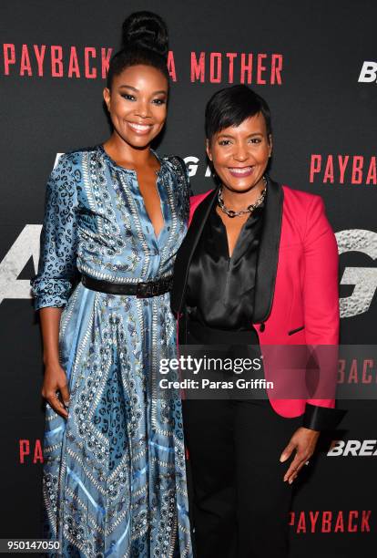 Actress Gabrielle Union and Atlanta mayor Keisha Lance Bottoms attend "Breaking In" Atlanta Private Screening at Regal Atlantic Station on April 22,...