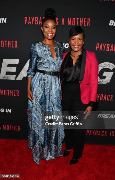 Actress Gabrielle Union and Atlanta mayor Keisha Lance Bottoms attend "Breaking In" Atlanta Private Screening at Regal Atlantic Station on April 22,...