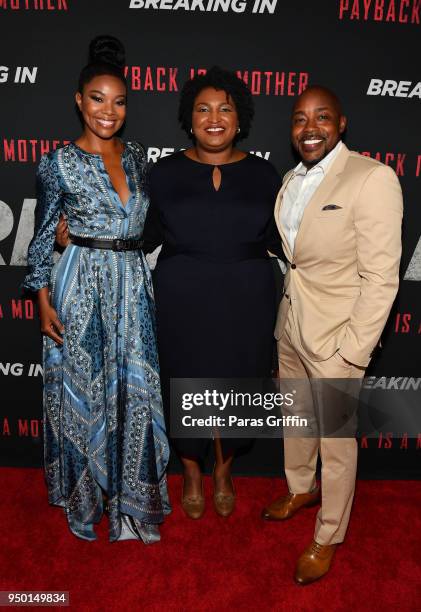 Gabrielle Union, Stacey Abrams and Will Packer attend "Breaking In" Atlanta Private Screening at Regal Atlantic Station on April 22, 2018 in Atlanta,...