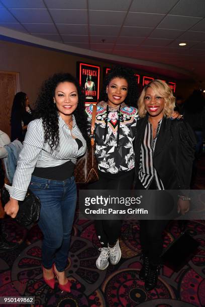 Egypt Sherrod, Syleena Johnson and Kiana Dancie attend "Breaking In" Atlanta Private Screening at Regal Atlantic Station on April 22, 2018 in...