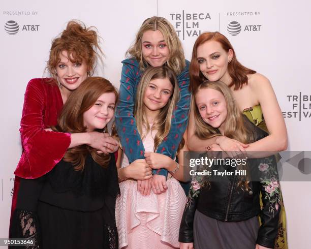 Sarah Hay, Imogen Waterhouse, and Madeline Brewer pose with the actors who play them as children: Tai Lyn Sandhu, Dhoni Middleton, and Zoe Feigelson,...