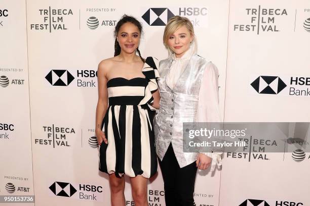 Sasha Lane and Chloe Grace Moretz attend the premiere of "The Miseducation of Cameron Post" during the 2018 Tribeca Film Festival at Borough of...