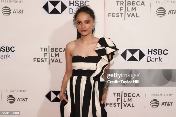 Sasha Lane attends the premiere of "The Miseducation of Cameron Post" during the 2018 Tribeca Film Festival at Borough of Manhattan Community College...