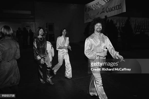 Hugh McDowell, Richard Tandy and Jeff Lynne of Electric Light Orchestra at The Winterland Ballroom in 1977 in San Francisco, California.
