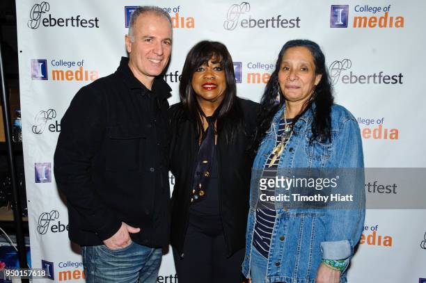 Alfonso Maiorana, Chaz Ebert, and Pura Fe attend Day 5 of the Roger Ebert Film Festival at the Virginia Theatre on April 22, 2018 in Champaign,...