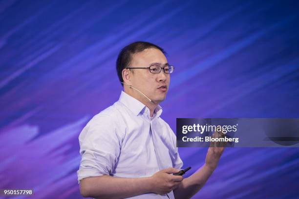 Yu Kai, chief executive officer of Horizon Robotics, speaks during the China Green Companies Summit in Tianjin, China, on Monday, April 23, 2018. The...