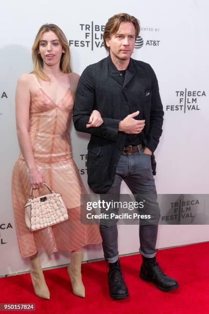 Clara Mathilde McGregor wearing dress by Fendi and Ewan McGregor attend premiere of Zoe at Tribeca Film Festival at BMCC.