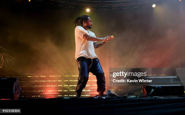 Miguel performs onstage during the 2018 Coachella Valley Music And Arts Festival at the Empire Polo Field on April 22, 2018 in Indio, California.