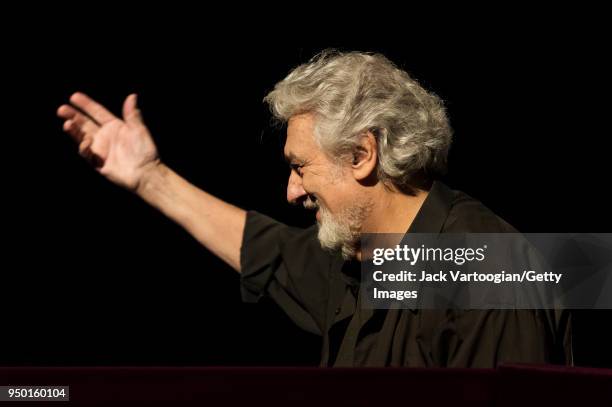 Spanish tenor and conductor Placido Domingo takes a bow as he conducts the final dress rehearsal prior to the season premiere of the Metropolitan...