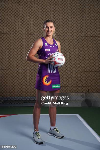 Gabi Simpson of the Queensland Firebirds poses during the Suncorp Super Netball 2018 season launch on April 23, 2018 in Sydney, Australia.