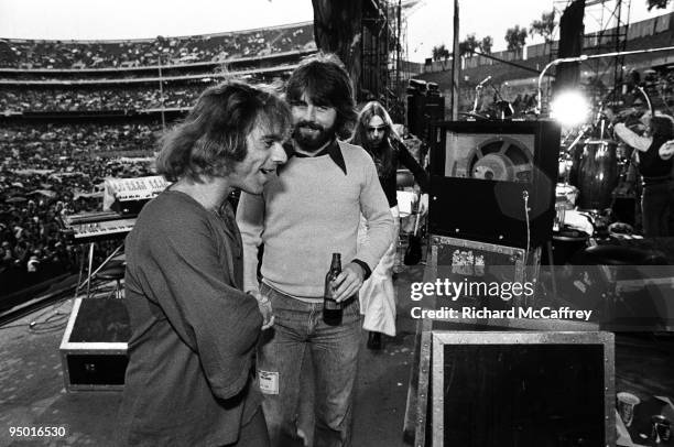 Peter Frampton with Michael McDonald of The Doobie Brothers at The Oakland Coliseum in 1977 in Oakland, California.