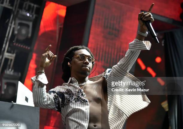 Takeoff of Migos performs onstage during the 2018 Coachella Valley Music And Arts Festival at the Empire Polo Field on April 22, 2018 in Indio,...