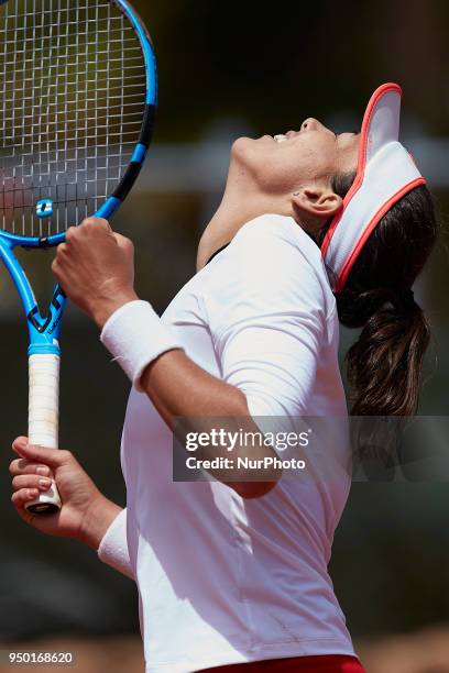 Garbine Muguruza of Spain celebrates the victory in her match against Veronica Cepede Royg of Paraguay during day two of the Fedcup World Group II...