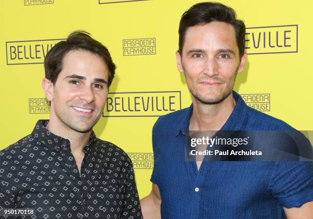 Actors Brett Ryback and Christian Barillas attend the opening night of "Belleville" at the Pasadena Playhouse on April 22, 2018 in Pasadena,...