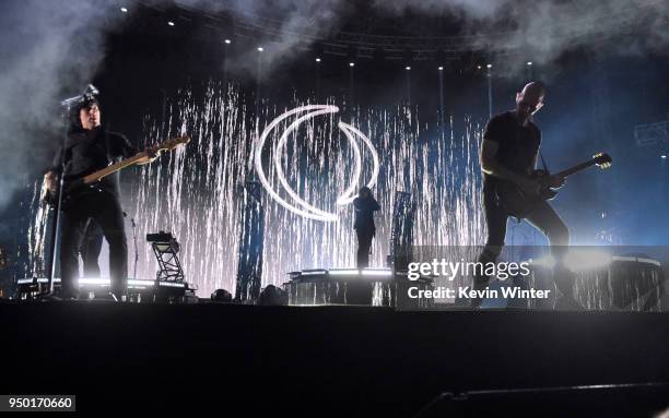 Matt McJunkins and Billy Howerdel of A Perfect Circle perform onstage during the 2018 Coachella Valley Music And Arts Festival at the Empire Polo...