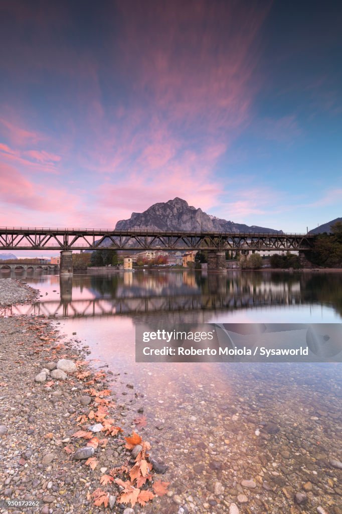 Sunrise on river Adda, Lombardy, Italy