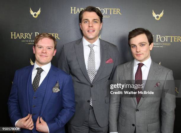 Alex Weisman, Dave Register and Benjamin Wheelwright attend the Broadway Opening Day Cast Press Reception for 'Harry Potter and the Cursed Child...
