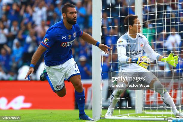 Martin Cauteruccio of Cruz Azul celebrates after scoring the first goal of his team during the 16th round match between Cruz Azul and Morelia as part...