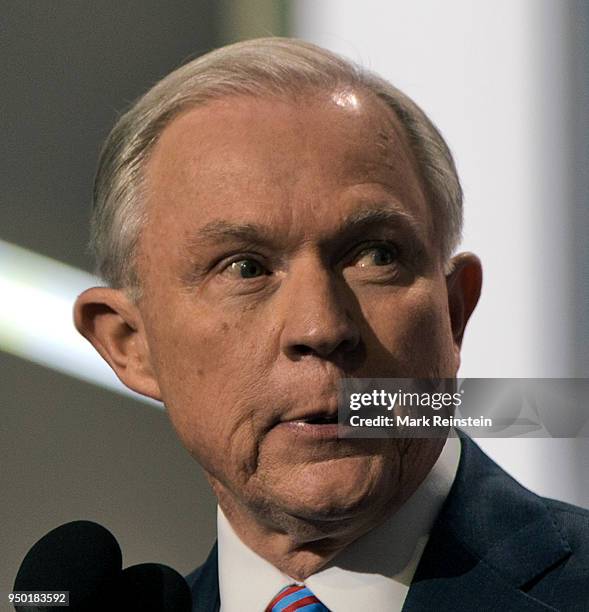Republican Senator Jeff Sessions addresses the Republican National Nominating Convention during the opening the second day of the convention from the...