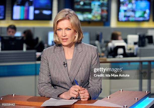 Diane Sawyer anchors the evening news on the set of "World News With Diane Sawyer" at the Walt Disney Television via Getty Images News headquarters...