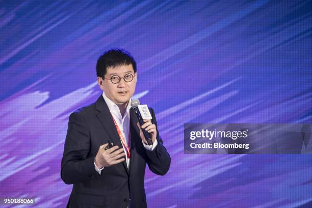 Chen Xiaodong, chief executive officer of Intime Retail Group Co., speaks during the China Green Companies Summit in Tianjin, China, on Monday, April...