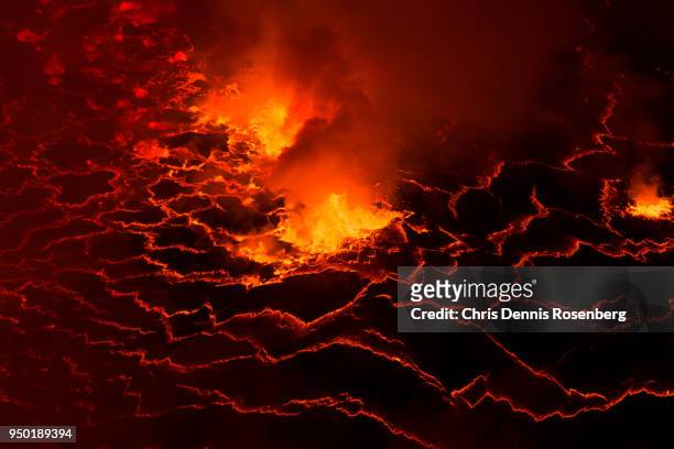 mount nyiragongo's lava lake. - volcanic landscape stock pictures, royalty-free photos & images