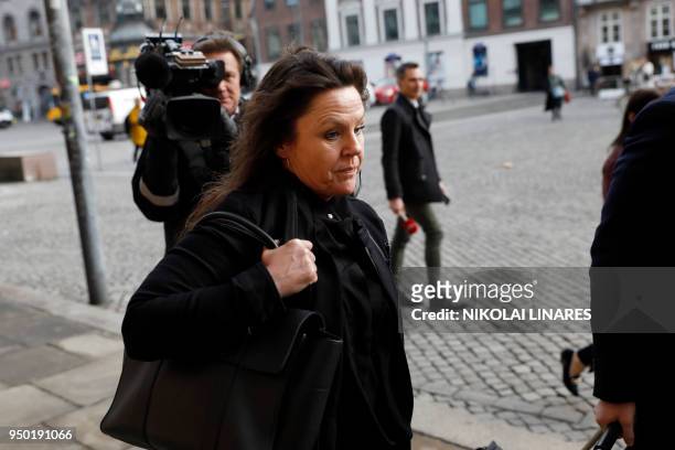 Defence attorney Bettina Hald Engmark arrives on April 23, 2018 for a hearing at the Copenhagen city council where the trial against Danish inventor...