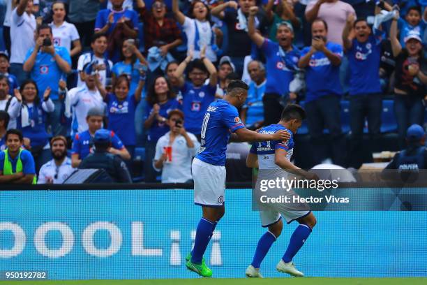 Angel Mena of Cruz Azul celebrates after scoring the second goal of his team during the 16th round match between Cruz Azul and Morelia as part of the...