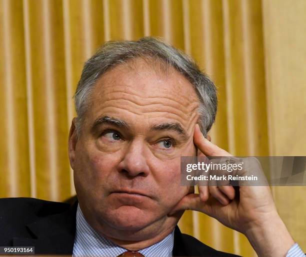 Senator Tim Kaine of Virginia listens to a witness during Senate Committee hearing, Washington DC, June 13, 2017.