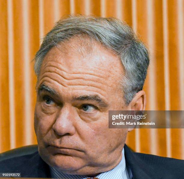 Senator Tim Kaine of Virginia listens to a witness during Senate Committee hearing, Washington DC, June 13, 2017.