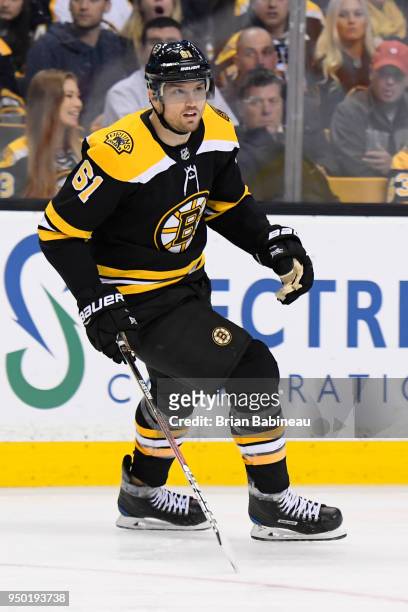 Rick Nash of the Boston Bruins skates during the play against the Toronto Maple Leafs during the First Round of the 2018 Stanley Cup Playoffs at the...