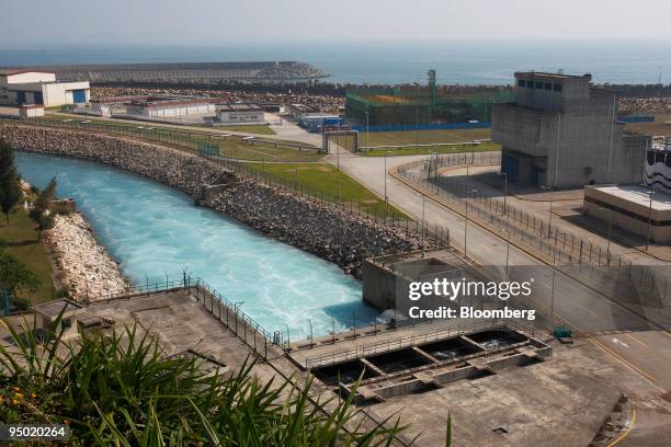 Heated water, used in nuclear power generation, is released in an "outfall covert" from the Daya Bay Nuclear Power Plant in Daya Bay, near Shenzhen,...