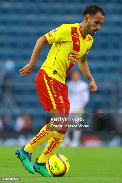 Luis Fuentes of Monterrey drives the ball during the 16th round match between Cruz Azul and Morelia as part of the Torneo Clausura 2018 Liga MX at...