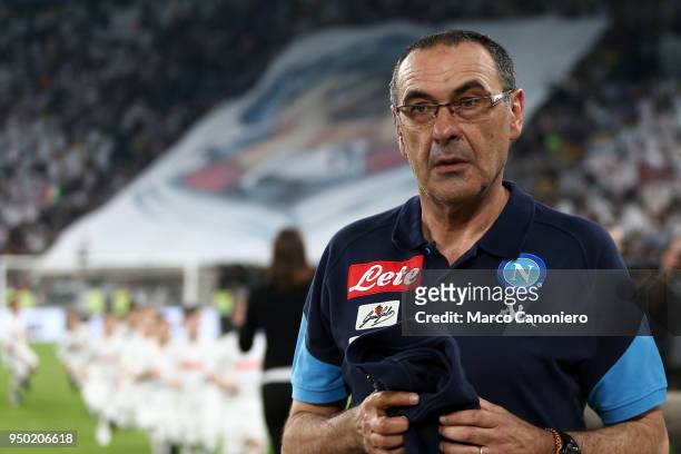 Maurizio Sarri, head coach of Ssc Napoli, looks on before the Serie A football match between Juventus Fc and Ssc Napoli. Ssc Napoli wins 1-0 over...