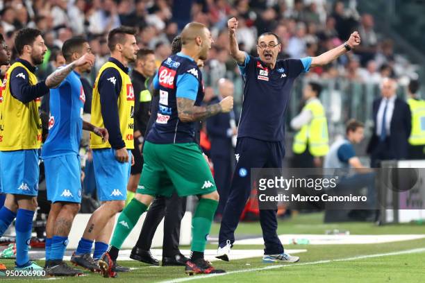 Maurizio Sarri, head coach of Ssc Napoli, celebrate at the end of the Serie A football match between Juventus Fc and Ssc Napoli. Ssc Napoli wins 1-0...