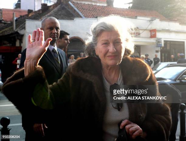 File photo taken on October 27, 2009 shows former Bosnian Serb President Biljana Plavsic waving upon her arrival in Belgrade. - Vice-president then...