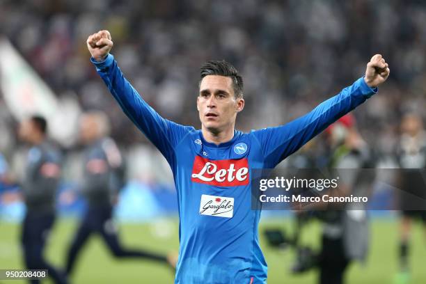 Jose Maria Callejon of Ssc Napoli celebrate at the end of the Serie A football match between Juventus Fc and Ssc Napoli. Ssc Napoli wins 1-0 over...