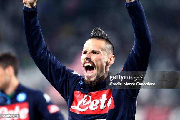 Marek Hamsik of Ssc Napoli celebrate at the end of the Serie A football match between Juventus Fc and Ssc Napoli. Ssc Napoli wins 1-0 over Juventus...