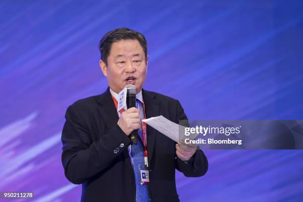 Ning Gaoning, chairman of Sinochem Group, speaks during the China Green Companies Summit in Tianjin, China, on Monday, April 23, 2018. The summit...