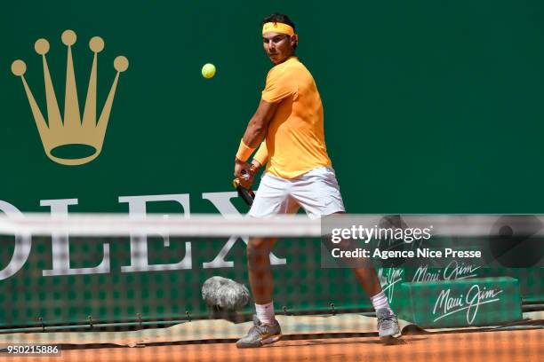 Rafael Nadal of Spain during the Monte Carlo Rolex Masters 1000 at Monte Carlo on April 20, 2018 in Monaco, Monaco.