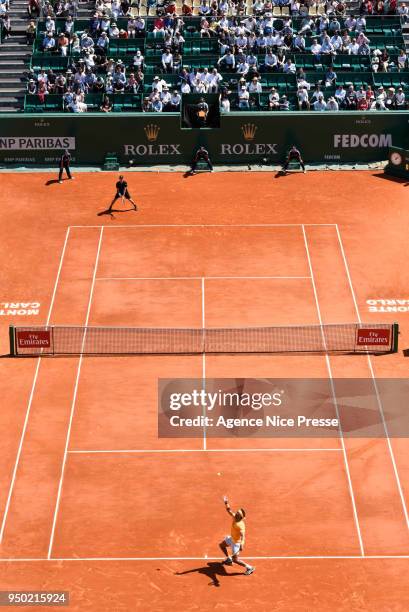 Rafael Nadal of Spain during the Monte Carlo Rolex Masters 1000 at Monte Carlo on April 20, 2018 in Monaco, Monaco.