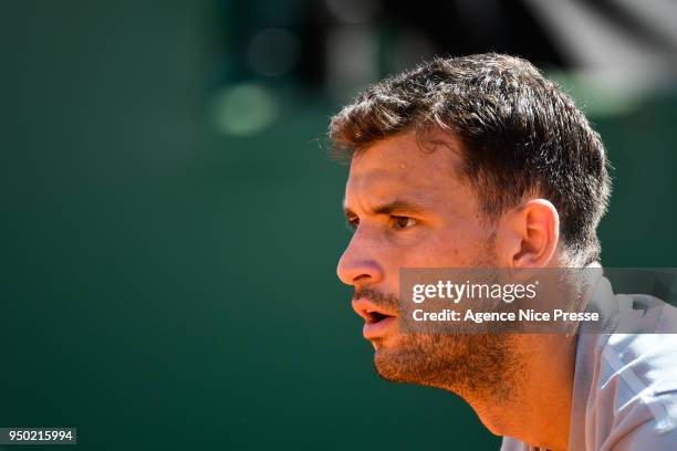 Grigor Dimitrov of Bulgaria during the Monte Carlo Rolex Masters 1000 at Monte Carlo on April 20, 2018 in Monaco, Monaco.