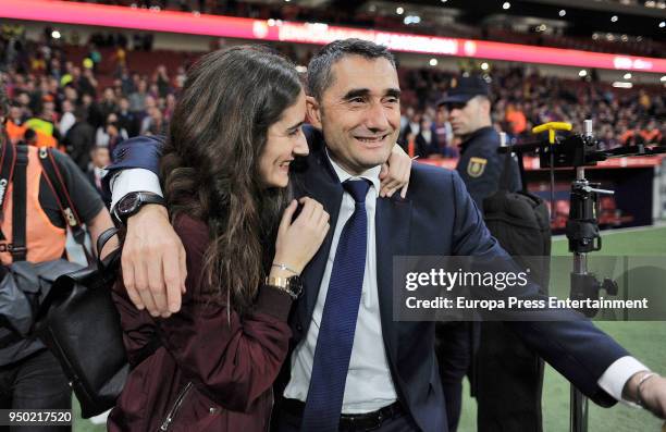 Ernesto Valverde is seen at the Spanish Copa del Rey Final match between Barcelona and Sevilla at Wanda Metropolitano on April 21, 2018 in Madrid,...