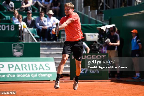 David Goffin of Belgium during the Monte Carlo Rolex Masters 1000 at Monte Carlo on April 20, 2018 in Monaco, Monaco.