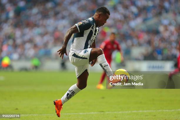 Dorlan Pabon of Monterrey during the 16th round match between Monterrey and Lobos BUAP as part of the Torneo Clausura 2018 Liga MX at BBVA Bancomer...