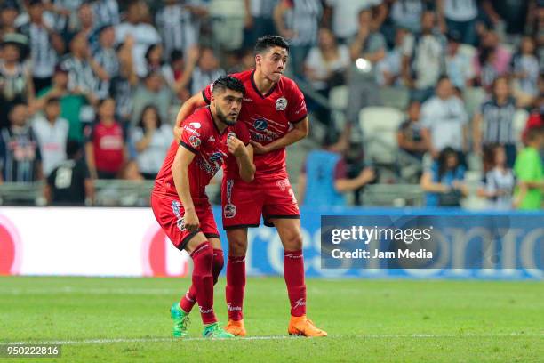 Players of Lobos BUAP look dejected after their team's relegation to second division after the 16th round match between Monterrey and Lobos BUAP as...