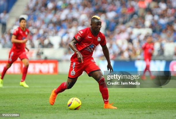 Julian Quinones of Lobos BUAP drives the ball during the 16th round match between Monterrey and Lobos BUAP as part of the Torneo Clausura 2018 Liga...